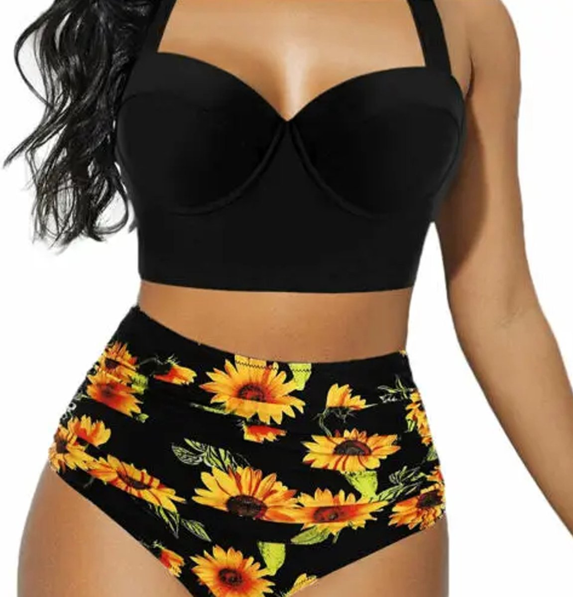 Push Up Bikini Set Black Flowers