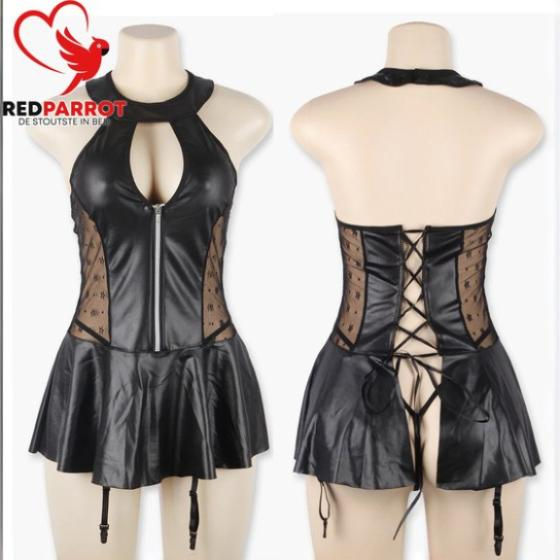 Prachtige Jurk met Latex afwerking Plussize - Afbeelding 5