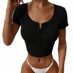 Sexy crop-top met verstelbare knopen Zwart