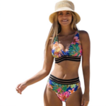 Hoge taille modieuze bikini set - Blauw