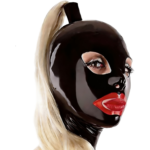 Fetisj latex masker met blonde staart