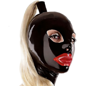 Fetisj latex masker met blonde staart