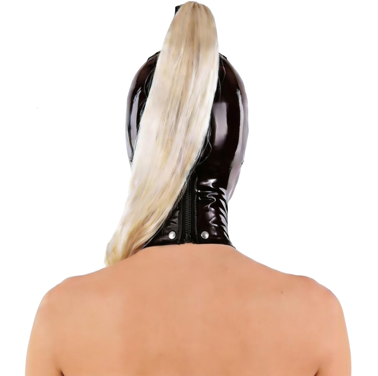 Fetisj latex masker met blonde staart - Afbeelding 3