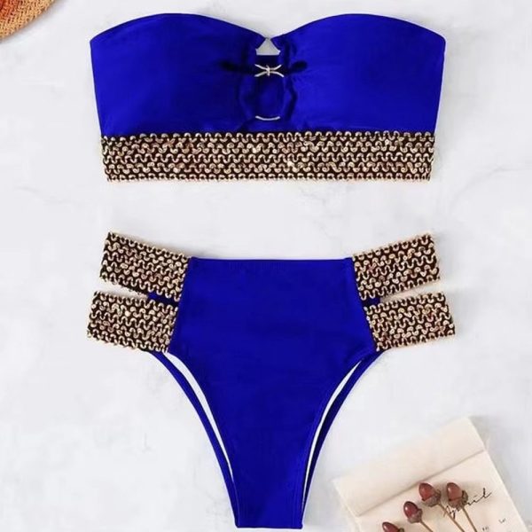 Bandeau Bikini met Luxe Kettingdetails Blauw - Afbeelding 4