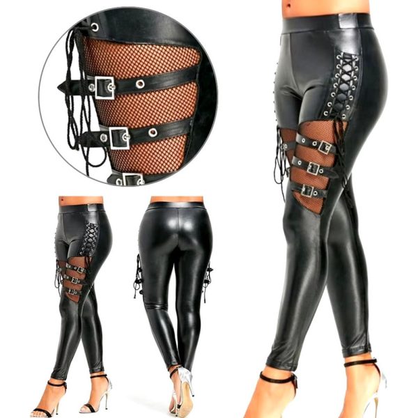 Sexy PU Leather Legging met Gespen - Afbeelding 6