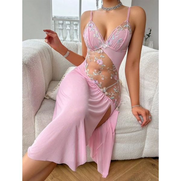 Prachtige Roze Sexy Nachtjurk met bloemenprint - Afbeelding 3