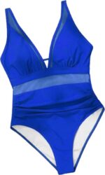 Mesh Blauwe Badpak met Verstelbare Bandjes