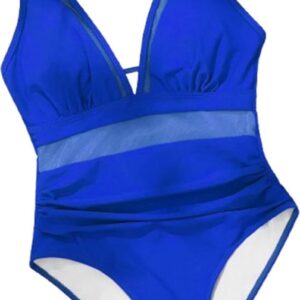 Mesh Blauwe Badpak met Verstelbare Bandjes