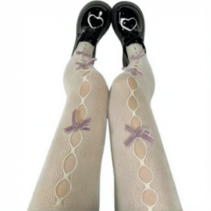 Witte Panty met Paarse Strikjes