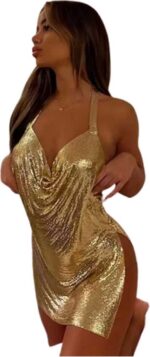 Mini jurk met V-split - Goud