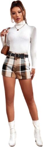 Elegante Geruite Hoge Taille Korte Broek