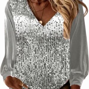 Zilveren Sequin Patchwork Blouse