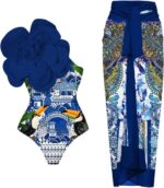 Tropisch Badpak met Bloem en Cover Rok