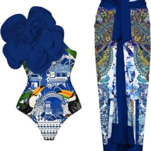 Tropisch Badpak met Bloem en Cover Rok