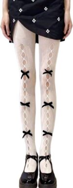 Witte Panty met Zwarte strikjes