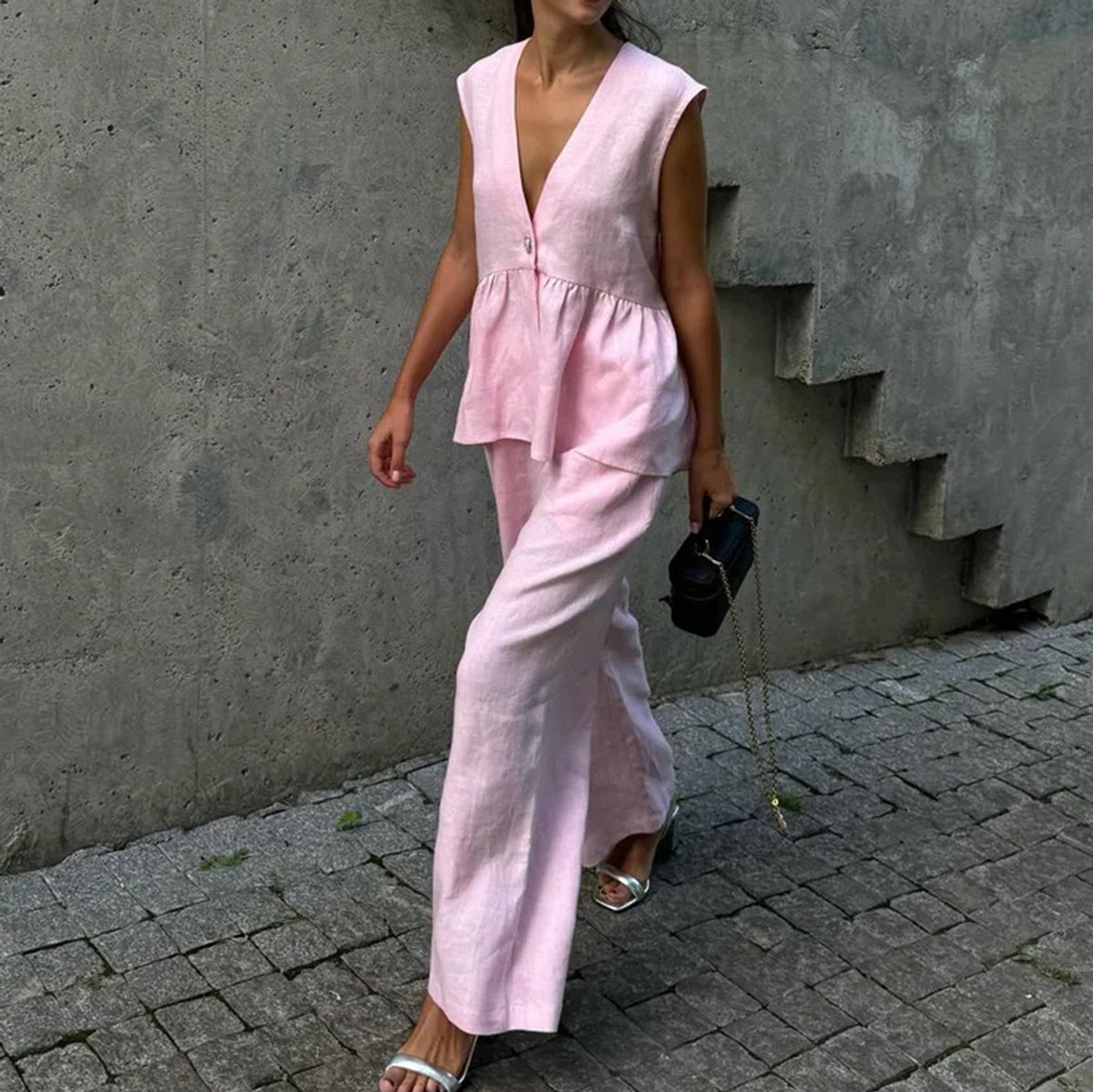 Linnen kledingset - Roze - Afbeelding 4
