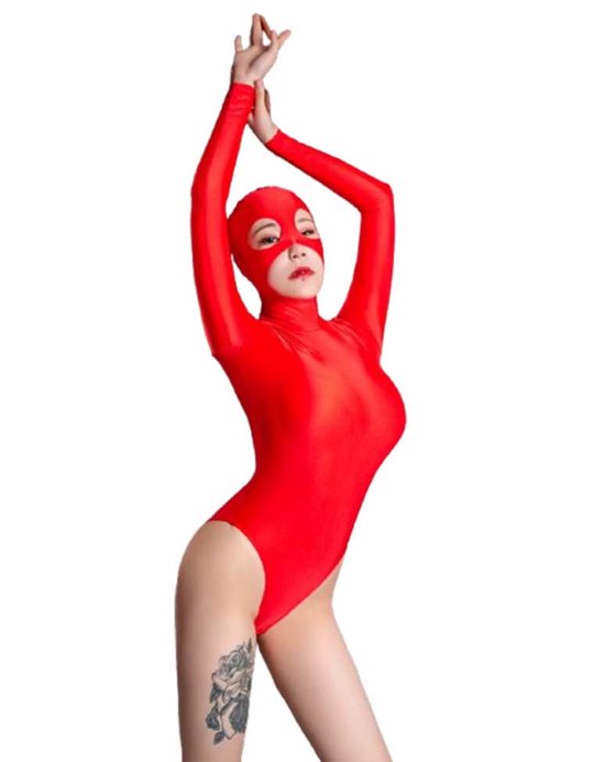 Erotische jumpsuit met bivakmuts - Rood