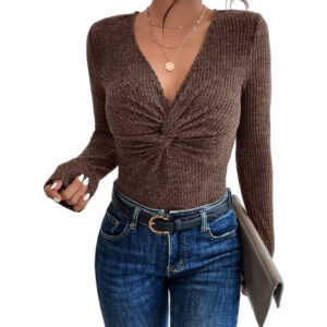 Dames top mode rib - Bruin