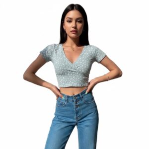 Topje bloemenprint - Lichtblauw