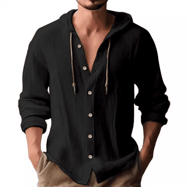 Linnen shirt met capuchon - Zwart