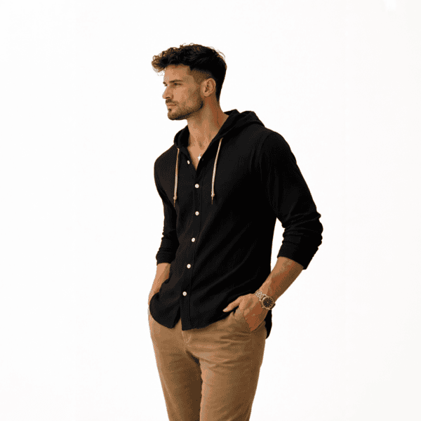 Linnen shirt met capuchon - Zwart - Afbeelding 3