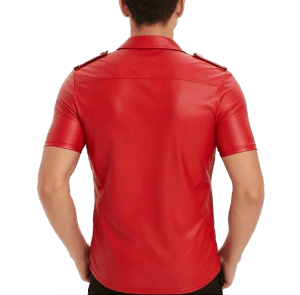 PU lederen blouse - Rood - Afbeelding 2