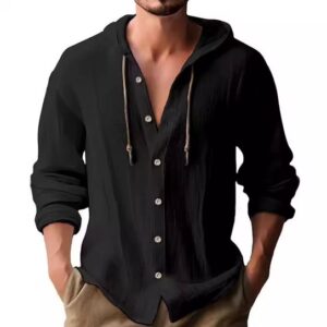 Linnen shirt met capuchon - Zwart