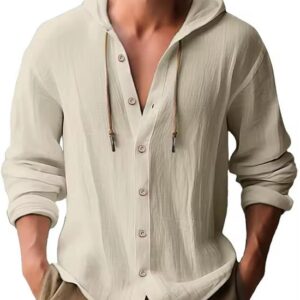 Linnen shirt met capuchon - Beige