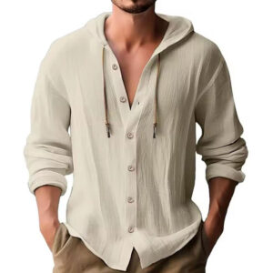 Linnen shirt met capuchon - Beige