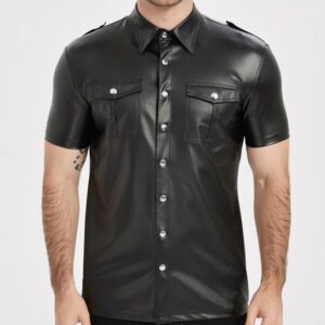 PU lederen blouse - Zwart