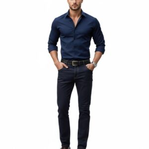 Getailleerd Overhemd Donker Blauw