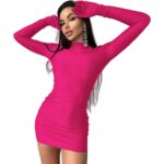 Sexy Roze Jurk met lange Mouwen en Handschoenen