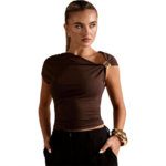 Aansluitend Shirt met One Shoulder Gouden Afwerking