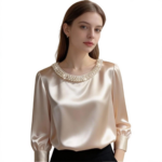 Satijnen Shirt met Parel Kraag