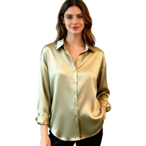 Zijde look Dames Blouse Goud/Groen