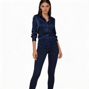 Satijnen Dames Blouse Blauw