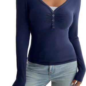 Henley Top met Lange Mouwen Blauw