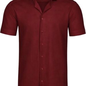 Heren Overhemd korte Mouwen Bordeaux Rood